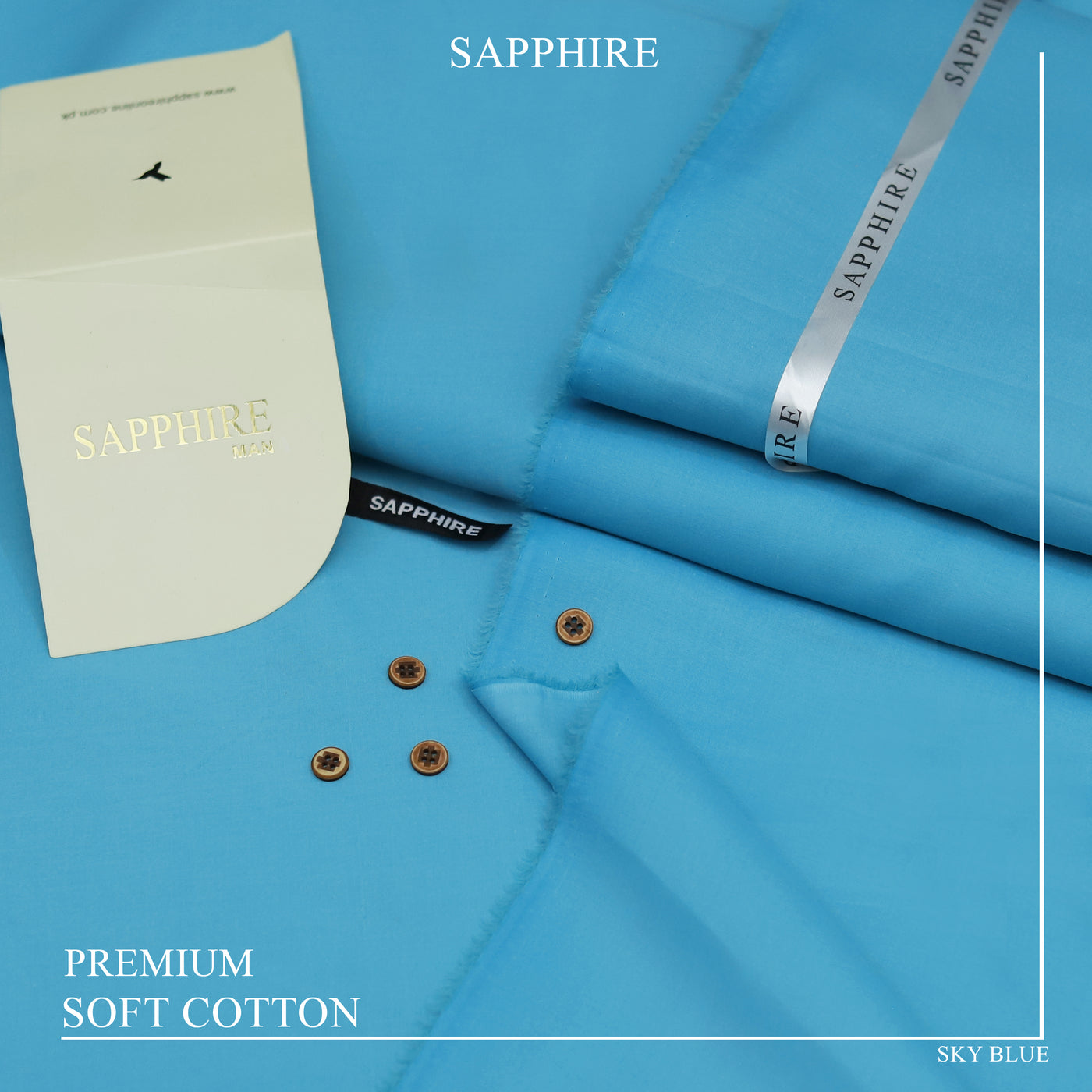 Ultra-Fine Sapphire Giza Soft Cotton Fabric – Elegant Summer Wear (4.5m, L-A Finish, With Accessories) - SKY BLUE