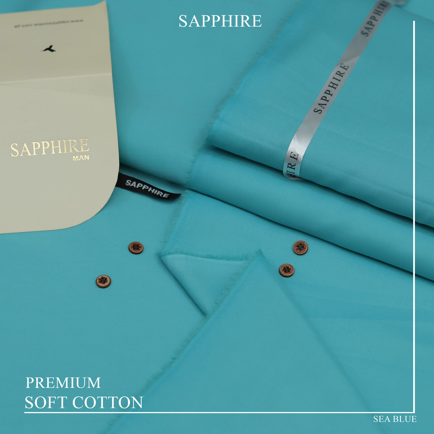 Ultra-Fine Sapphire Giza Soft Cotton Fabric – Elegant Summer Wear (4.5m, L-A Finish, With Accessories) - SEA BLUE
