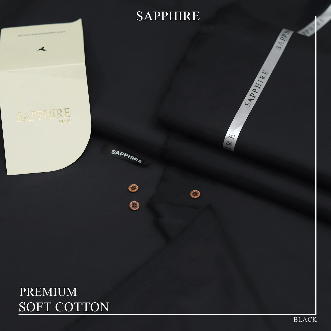Ultra-Fine Sapphire Giza Soft Cotton Fabric – Elegant Summer Wear (4.5m, L-A Finish, With Accessories) - BLACK