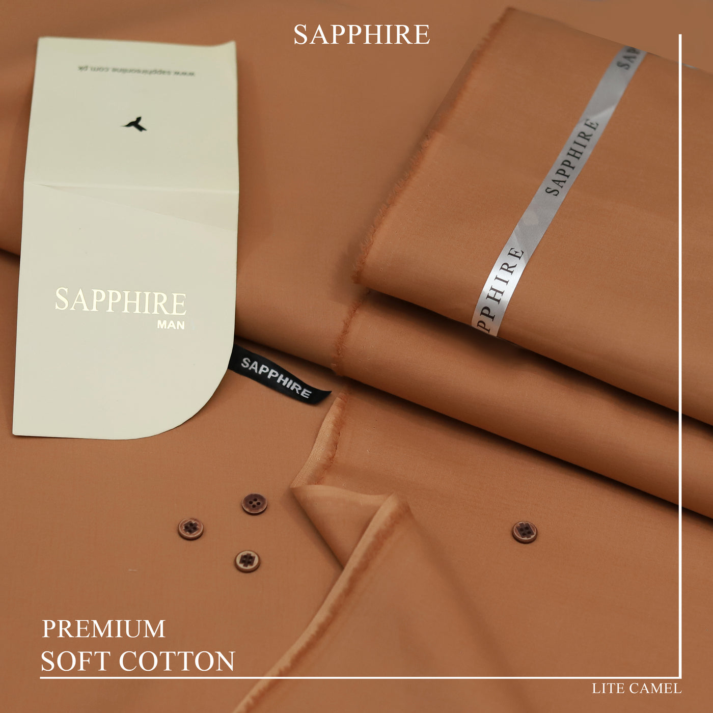 Ultra-Fine Sapphire Giza Soft Cotton Fabric – Elegant Summer Wear (4.5m, L-A Finish, With Accessories) - LITE CAMEL
