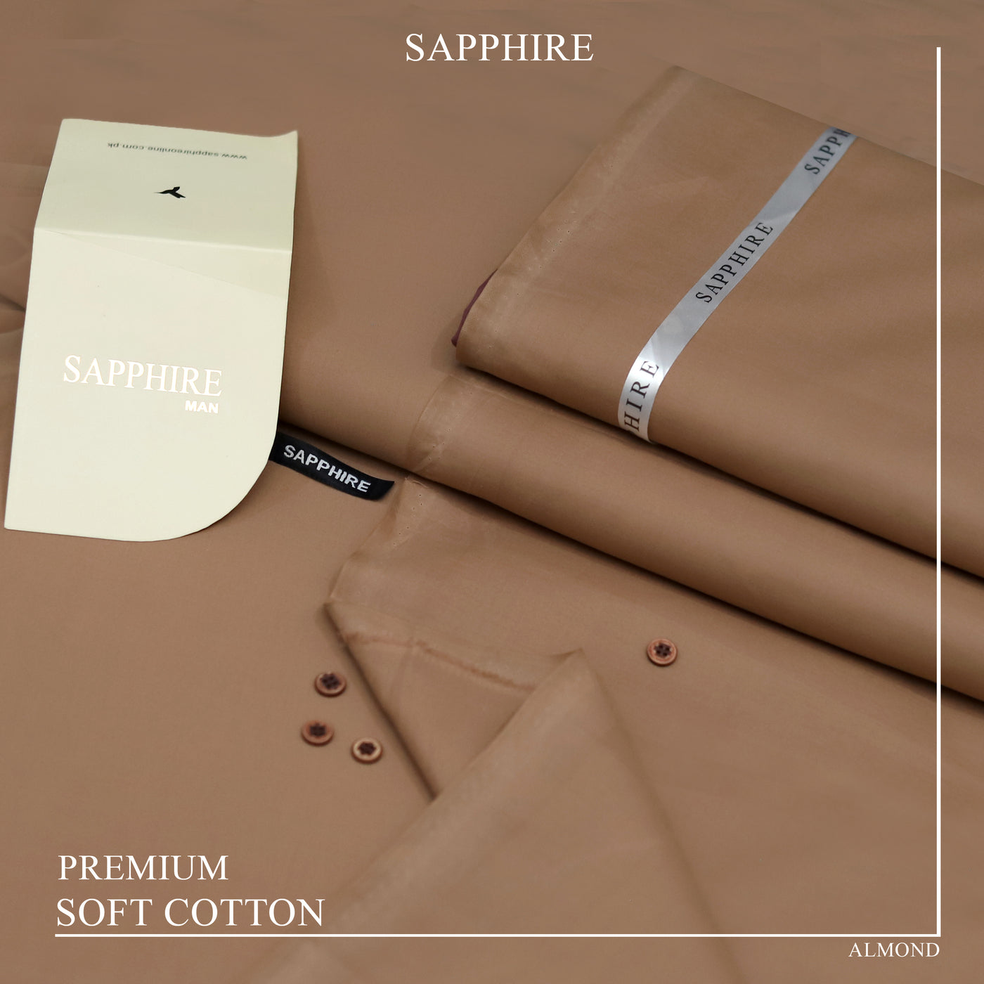 Ultra-Fine Sapphire Giza Soft Cotton Fabric – Elegant Summer Wear (4.5m, L-A Finish, With Accessories) - ALMOND