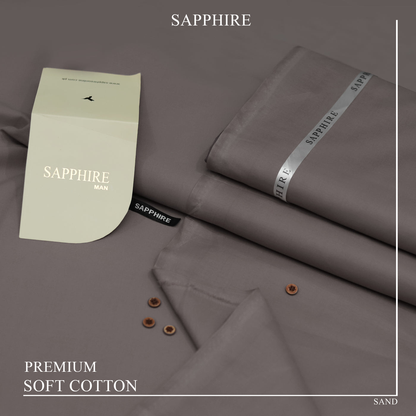 Ultra-Fine Sapphire Giza Soft Cotton Fabric – Elegant Summer Wear (4.5m, L-A Finish, With Accessories) -SAND