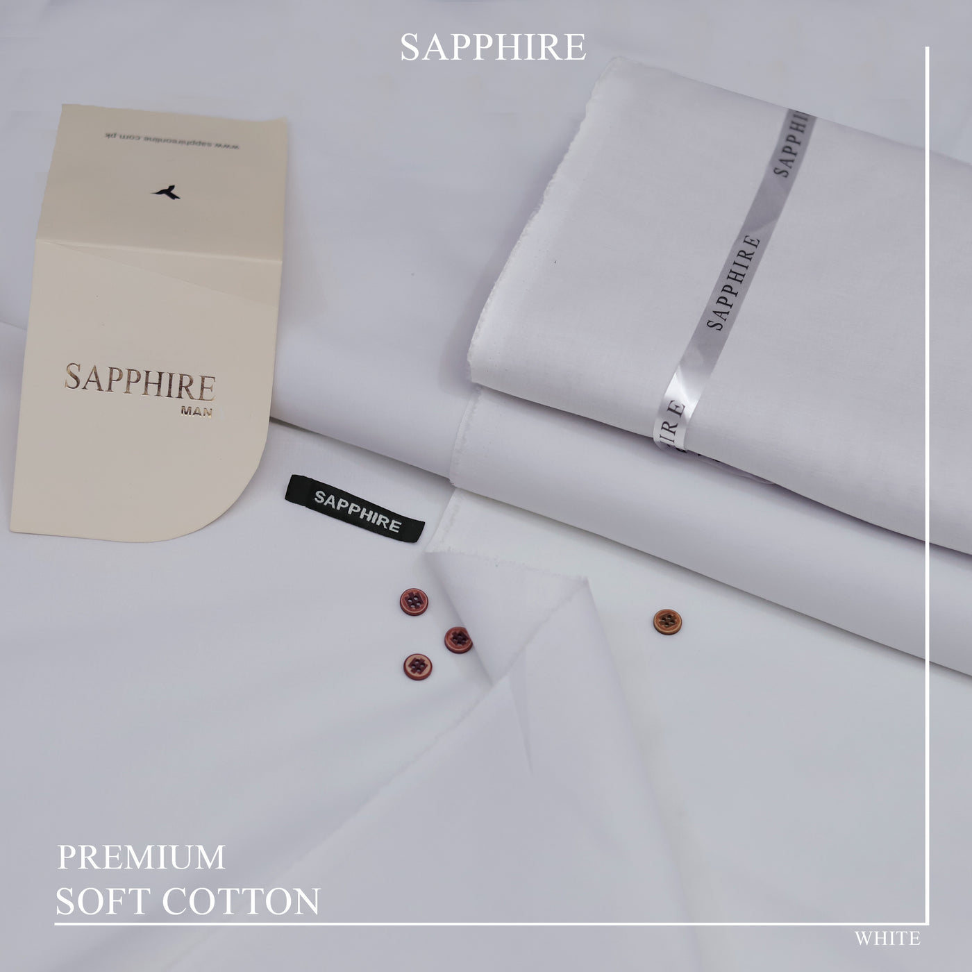 Ultra-Fine Sapphire Giza Soft Cotton Fabric – Elegant Summer Wear (4.5m, L-A Finish, With Accessories) -WHITE