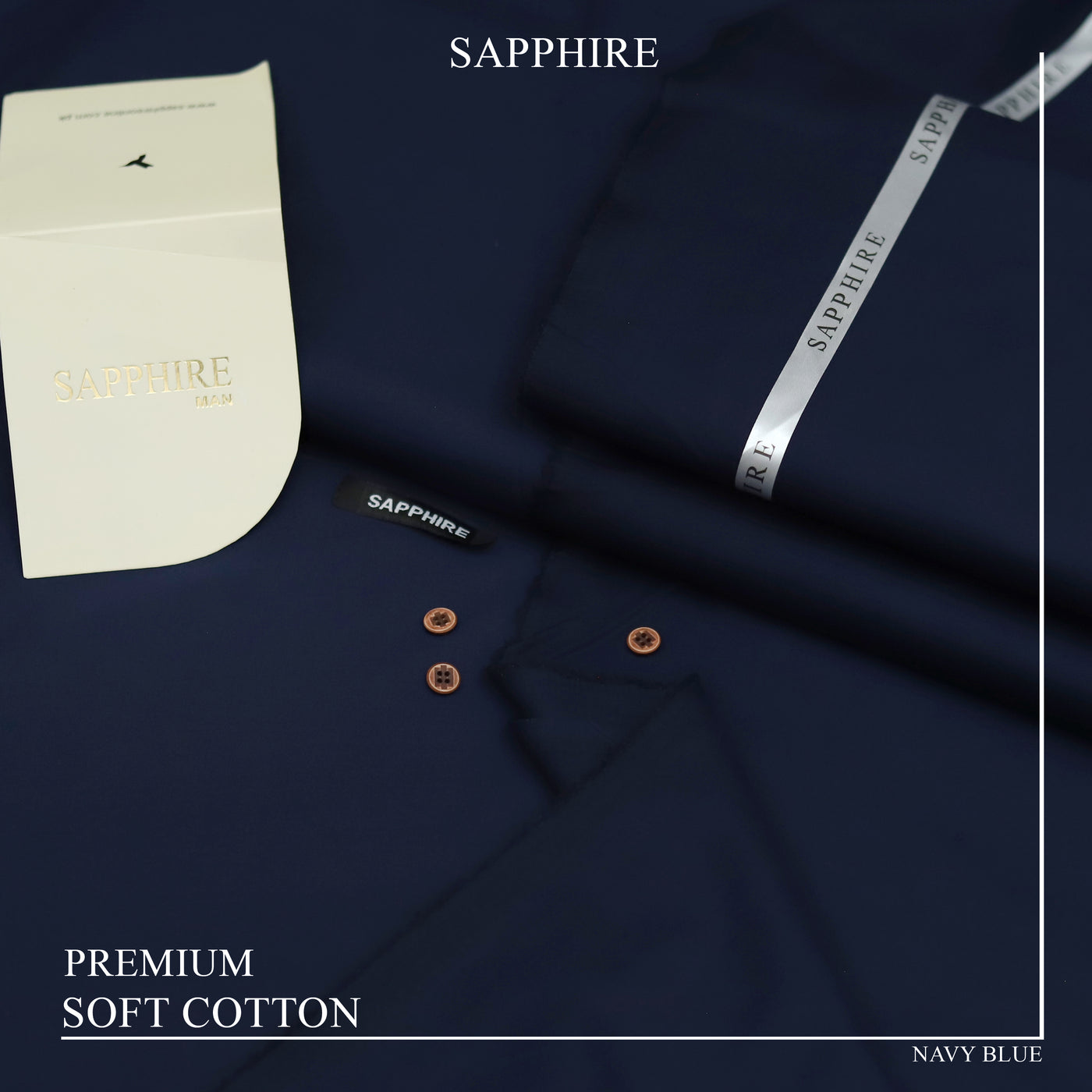 Ultra-Fine Sapphire Giza Soft Cotton Fabric – Elegant Summer Wear (4.5m, L-A Finish, With Accessories) - NAVY BLUE