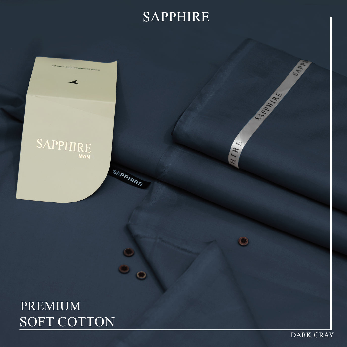 Ultra-Fine Sapphire Giza Soft Cotton Fabric – Elegant Summer Wear (4.5m, L-A Finish, With Accessories) - DARK GRAY